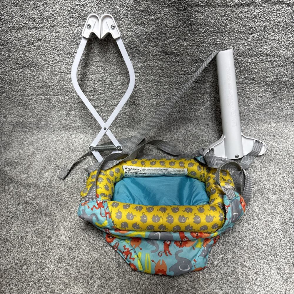 Evenflo Baby Exerciser Doorway Jumper Blue Yellow Jungle Animal Print